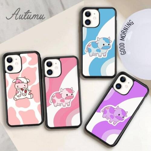 Strawberry Cow Phone Case for iPhone 11 12 Pro Max mini X XR XS SE 2020 5 6S 7 8 Plus Samsung Galaxy S8 S9 S10 Cover shell