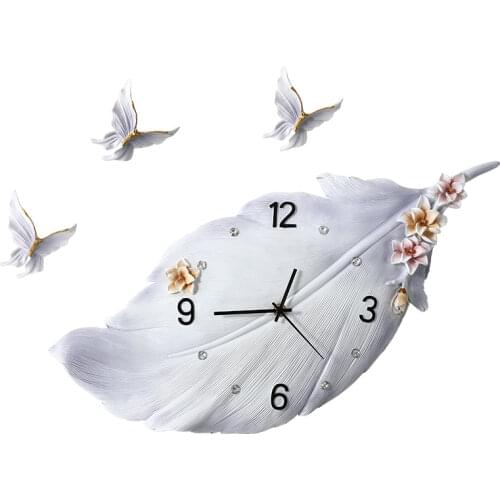 Nordic Luxury Wall Clock 3d Living Room Creative Modern Clocks Wall Home Decor Feather Watch Home Horloge Wall Decoration FZ327