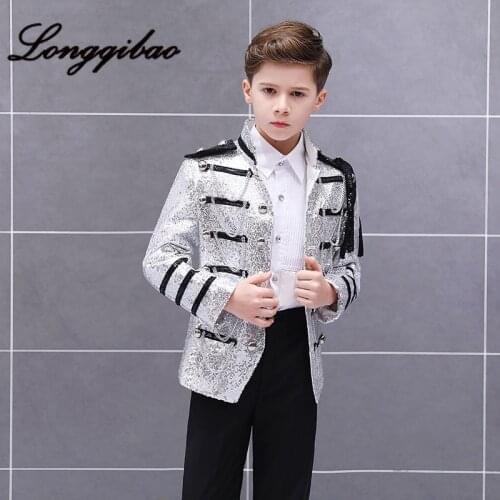 Baby Childrens Costumes, Military Dresses, European Court Princes Guards Stage Performances Sequins Tassels Military Uniforms