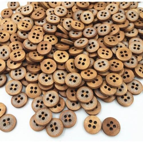 DIY 200PCs Laser engraving Wood Buttons Sewing 4 Holes Round Clothing accessories Approx 12mm