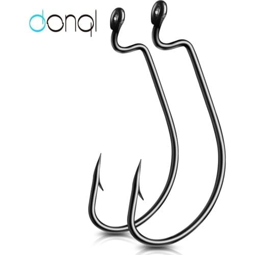 DONQL 50pcs/ Set Wide Crank Fishing Hooks Offset Carp Fishhook For Soft Worm Lure Silver 5/0#-1# Bass Barbed Fishing Hooks