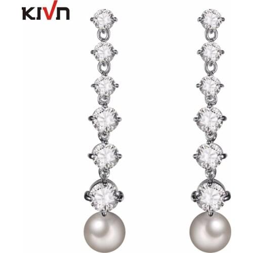 KIVN Womens Luxury Jewelry Dangle CZ Cubic Zirconia Wedding Bridal Simulated Pearl Earrings Birthday Gifts 6pcs Lots Wholesale