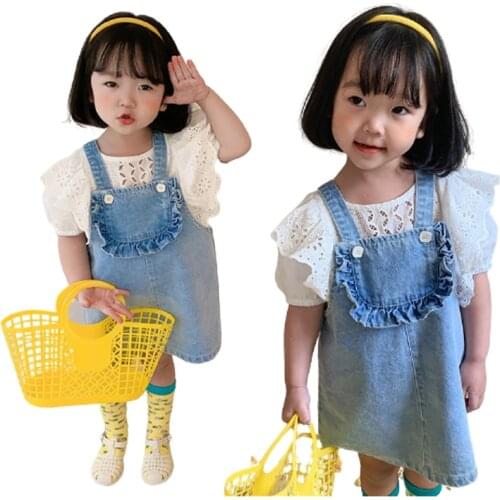 Summer Girl Denim Dresses Overalls Girl Skirtall Jumper Toddler Girl Suspender Denim Clothes Toddler Plain Pinafore Mini Dress