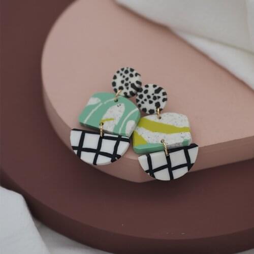 Fashion Floral Trendy Unique Pattern For Womens Stud Hoop Polymer Clay Checkerboard Tropical Leaf dis-symmetry Earrings Teens