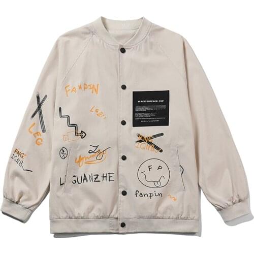 Graffiti Prin Coat Mens Spring And Autumn Korean Version Trendy Hong Kong Style Casual Jacket Fat Size Loose Coat