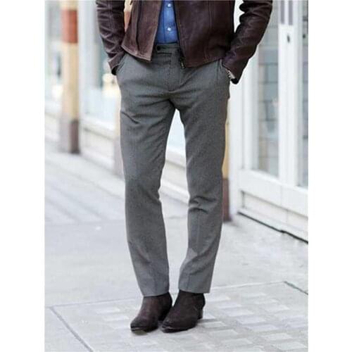 Mens woolen pants street fashion business gray simple British 2020 autumn and winter gentlemans feet pants straight pants