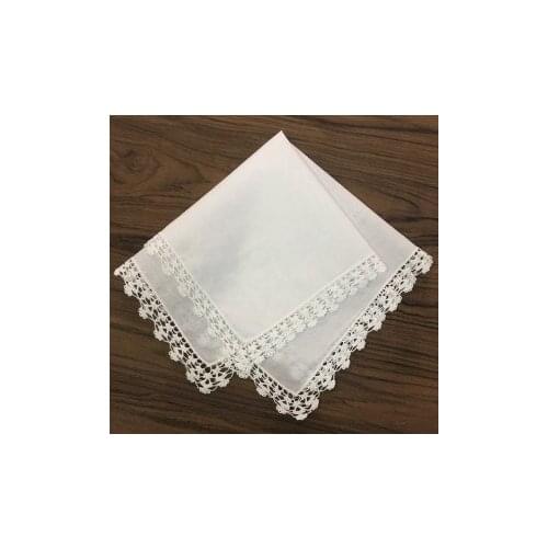 Set of 12 Fashion Wedding Bridal Handkerchiefs white Cotton Hankies with Lace edges Embroidered Vintage crochet Hanky for bride