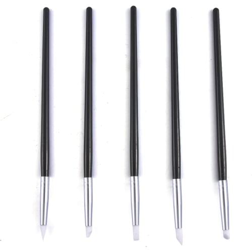 5PCS Nail Art Brush Set Silicone Head Wooden Handle Pen Acrylic Rhinestone Nail Art Brush Accessories for Nail DIY Design