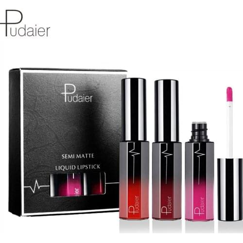 3 Colors/box Semi Matte Lip Gloss Kit Lips Makeup Half Moisturizer Soft Liquid Lipstick Silky Nutritious Lipgloss Mate Batom Set