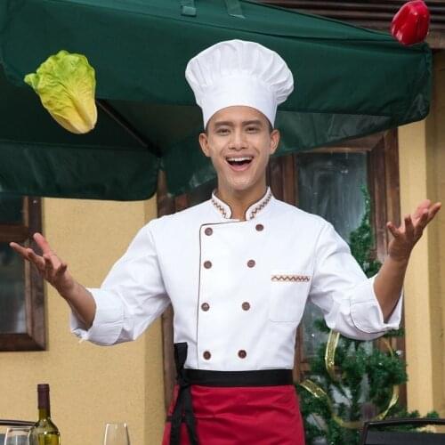 New Arrival Chef Jacket Long Sleeve Adult Restaurant Hotel Chef Uniform Mens Coffee Cake Kitchen Clothing Plus Size B-5921