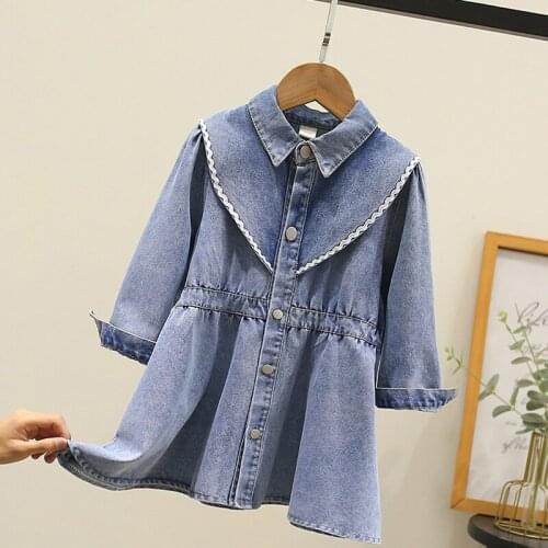 Autumn Girls Denim Dresses 2021 New Casual Dress for Kids Children Clothing Long Sleeve Kids Vestidos for 6 8 10 12 14 Years
