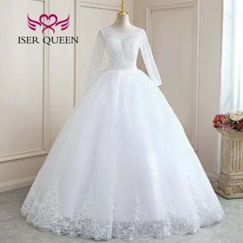Long Sleeves Luxury Wedding Gown For Women Pearls And Pearls Beading Wedding Dress 2021 Pure White Bride Dresses Brazil WX0257
