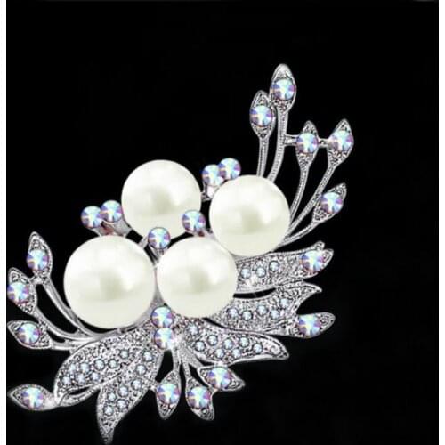 Retail!!High Quality Stunning Rainbow Color Crystals And Faux Pearl Women Jewelry brooch For Wedding Hot Selling