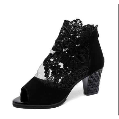 Summer High Heels Women sandals Platform Suede Shoes Women Ankle Strap Thick Heeled Ladies sandals Breathable Working Shoes