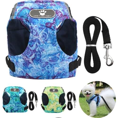 Dog Harness Vest Collar with Leash Set Pet Walking Harness Adjustable Cat Led Reflective for Puppy Small Medium Large Dog