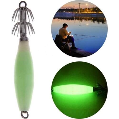 Luminous Squid Fishing Hook Night Sea River Fishing Tackle Jig Hard Lures with Hooks for Trout Bass Octopus 9.5cm 14.5g- 1PC/Lot