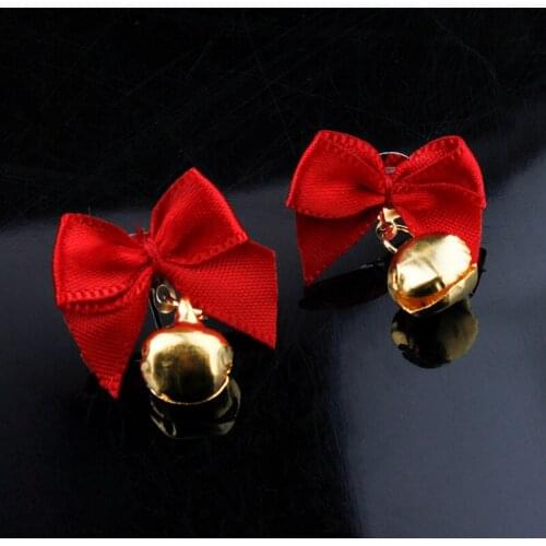 TIMEONLY Sweet Red Color Cloth Bowknot Bells Dangle Earring for Women Girls Festival Gifts Earrings Cute Jewelry 2021 New Year