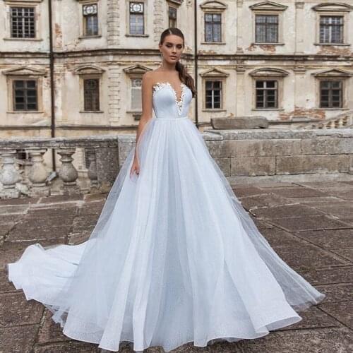 Custom Made Boho Wedding Dress 2021 Sweetheart A Line Tulle Sweep Train Glitter Bridal Gowns suknia ślubna