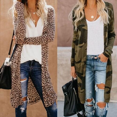 Womens Autumn and spring fashion camouflage Leopard Snake Print Long sleeve cardigan