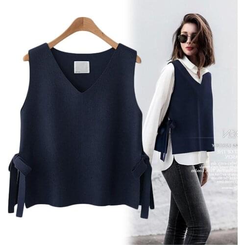 Women vest spring and autumn short womens vest Korean version of the wool vest womens belt with knit wild wear Cashmere vest