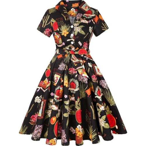 2021 Autumn 4XL Plus Size Tunic dress for Party Short Sleeve Swing Dresses Retro Casual Party robe rockabilly 50s vintage dress