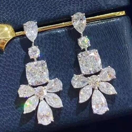 18K Au750 Gold Women Stud Earrings Moissanite Diamonds Water Drop Round Cushion Marquise Wedding Party Engagement Anniversary