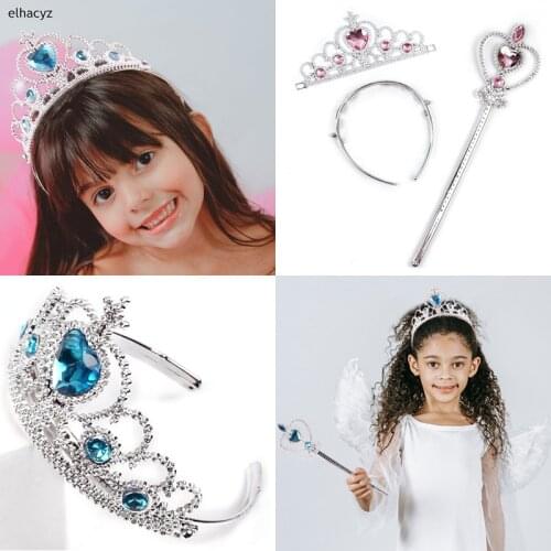 2pcs/Set New Princess Tiara Accessories Children Jewelry Tiara + Magic Wands Girls Christmas Party Gift Festival Kids Headwear