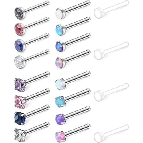 4-20PCS 18G 1.5mm 2mm 2.5mm 3mm Jeweled Opal Nose Bone Studs Rings Pin Piercing Jewelry