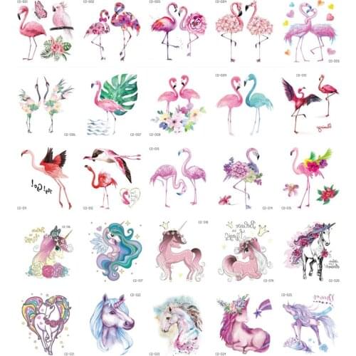 5pcs Flamingo Unicorn Temporary Tattoos Cartoon Horse Fake Tattoo Sticker Waterproof Tattoo Art Tattoo Hand Arm for Child Toy