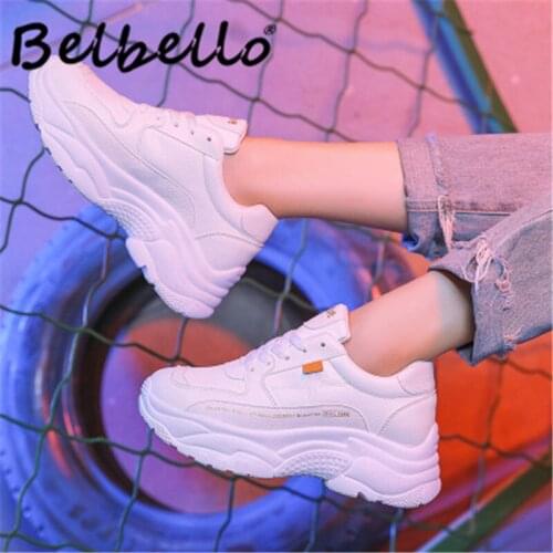 Belbello Ins sports shoes womens version ulzzang version all in white shoes girl shoes student BF style foam KS-238