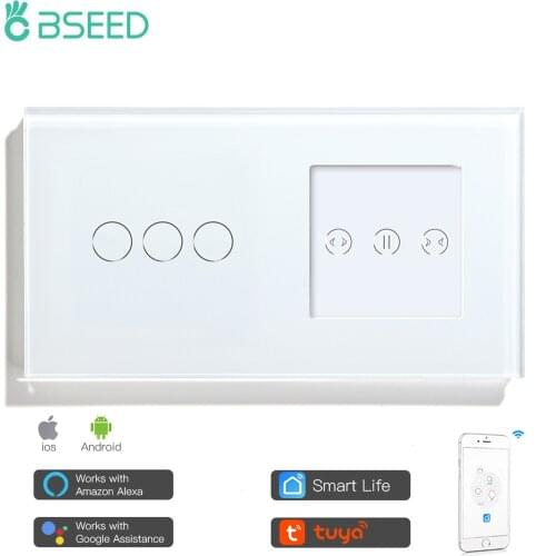 BSEED Wifi Curtain Switch With 3 Gang Smart Switch White Black Color Support For Tuya Google Assistant App For Home Improvement