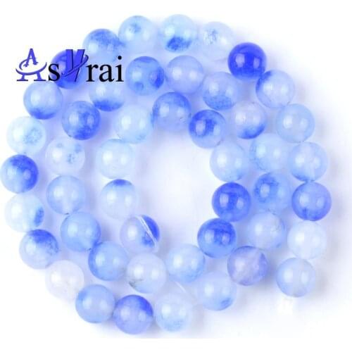 Natural Stone Beads 8mm Blue Jades Chalcedony Round Loose Spacer Beads For Jewelry Making DIY Bracelet Necklace Accessories 15"