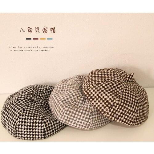 Infant Kids Beret Hat For Baby Girl Fashion Wool Flat Cap Autumn Winter Plaid Hats Children Kids Painter Cap French Cap