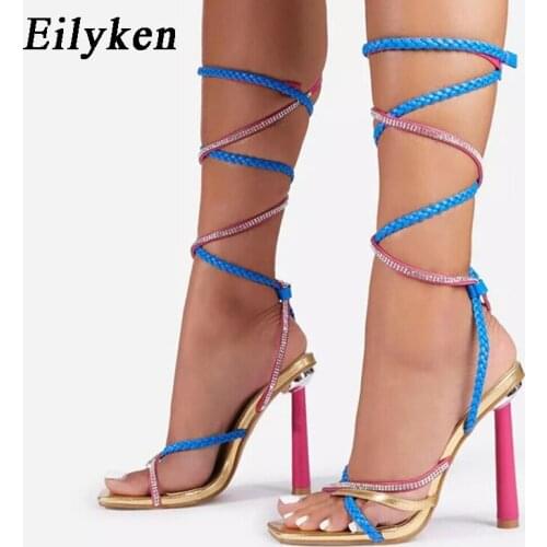 Eilyken Summer Narrow Band Ankle Strap Womens High Heels Strappy Sandals Square Head Female Stripper shoes Sandalias de mujer