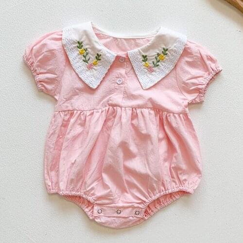 0-3Yrs Summer Newborn Infant Baby Girls Flower Embroidery Rompers Clothing Kids Girl Short Sleeve Rompers Clothes