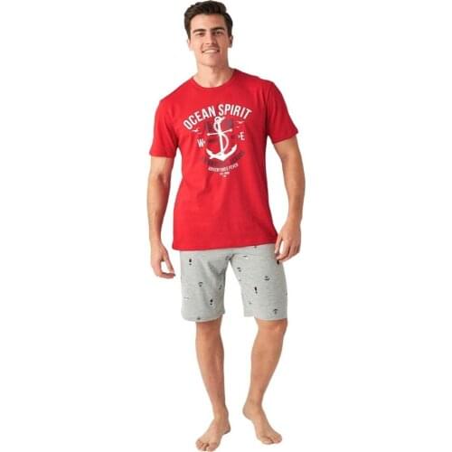 Mode Collection Cotton Anchor Pattern Mens Short Set