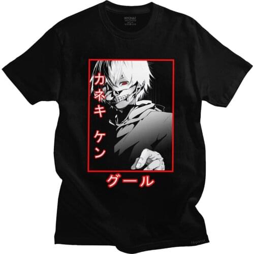 Trendy Mens Ken Kaneki Tokyo Ghoul Tshirt Short Sleeved Cotton T-shirt Leisure Anime T Shirt Manga Tee Tops Loose Fit Clothes