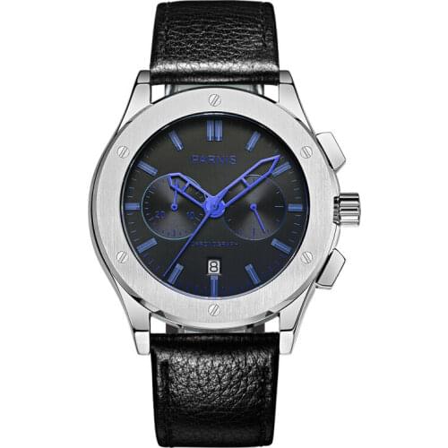 Parnis Pilot V Seriers Luminous Mens Leather Watchband Military Sport Chronograph Quartz Watch Wristwatch