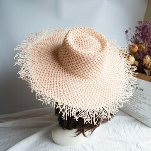 202103-panshi-pink new summer handmade paper Design style double-deck beach holiday casual lady sun cap women leisure hat