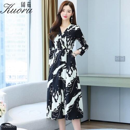 Autumn Women Floral Long Sleeve Dress Black Chiffon Bodycon Vestido Midi Size M-4XL Elegant Vintage Vestidos De Mujer Casual