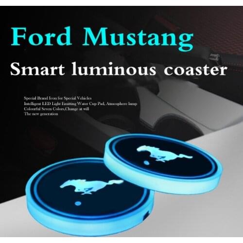 2X Led Car Logo Cup lights UBS car atmosphere light colorful intelligent Smart luminous water coaster for Ford Mustang
