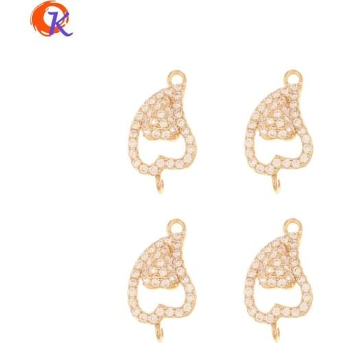 Cordial Design 40Pcs 9*16MM Jewelry Accessories/CZ Charms/Heart Shape/Hand Made/Connectors For Bracelets/DIY Earrings Making