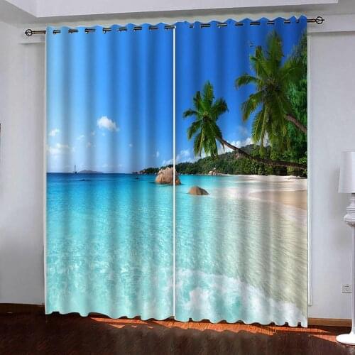 3d Photo Beach scenery Windows curtain Curtains for Living Room Bedroom Kitchen Curtains Decorative Drapes blackout