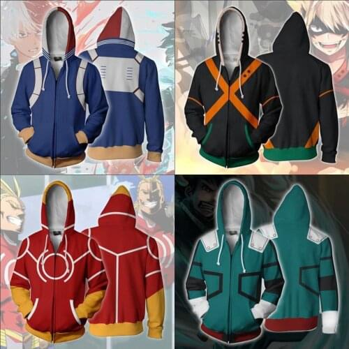 My Hero Academia 3D Print Hoodie Anime Cosplay Costume Sweatshirts Bakugo Katsuki Cartoon Hoodies Fashion Jackets Cosplay Coat