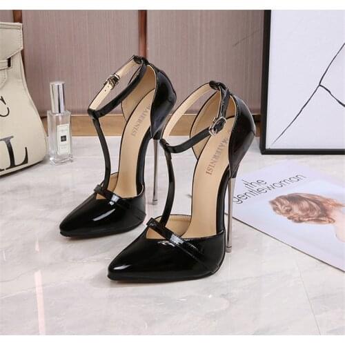 Big Size Pumps Women Pointed Toe Thin High Heels 16cm T-Head Ladies Sandals 2020 Cover Heel Pink Dress Shoes Mujer Bombas