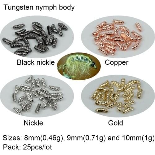 Aventik 25pcs Fly Fishing Tungsten Scud and Czech Nymph Body Fishing Flies Beads Silver Nickle Gold Color Fly Tying Accessories