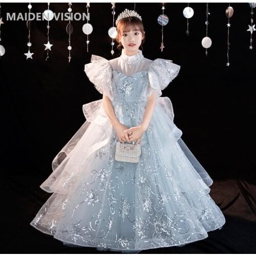 Embroidery Kids Dresses For Party Wedding Dress Pearl Sequins Children Pageant Gown Girls Princess Dress Toddler Girl Clothing