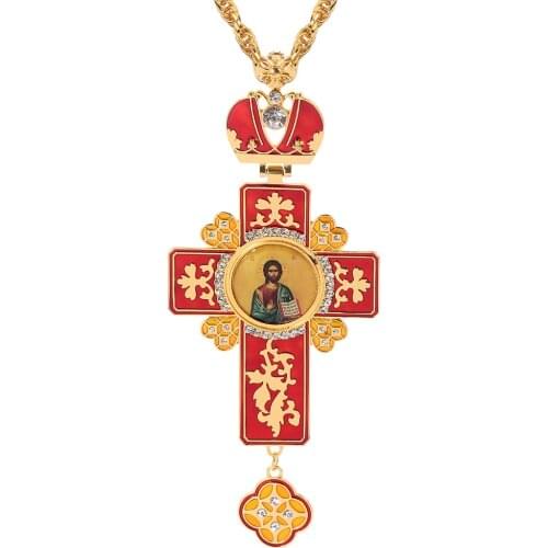 High Quality Priest Pectoral Cross Necklace Plating Orthodox Greek Cross Pectoral Cross Pendant Long Necklace Fashion Jewelry