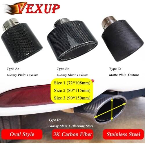 Top Quality Car styling Oval Slant Carbon Fiber Exhaust Tips Gloss Universal Muffler Tips Carbon Muffler Pipes Tailpipe Trims