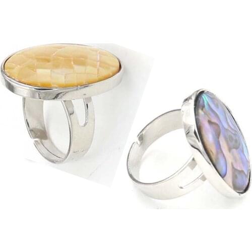 YJXP Natural Abalone Shell Finger Rings Oval Shape Mother-of-pearl Paua Shells Wedding Party Ring for Women Men Jewelry Gift